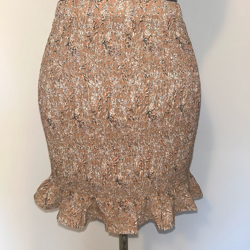 Windsor Tan Ruffled Mini Pencil Skirt